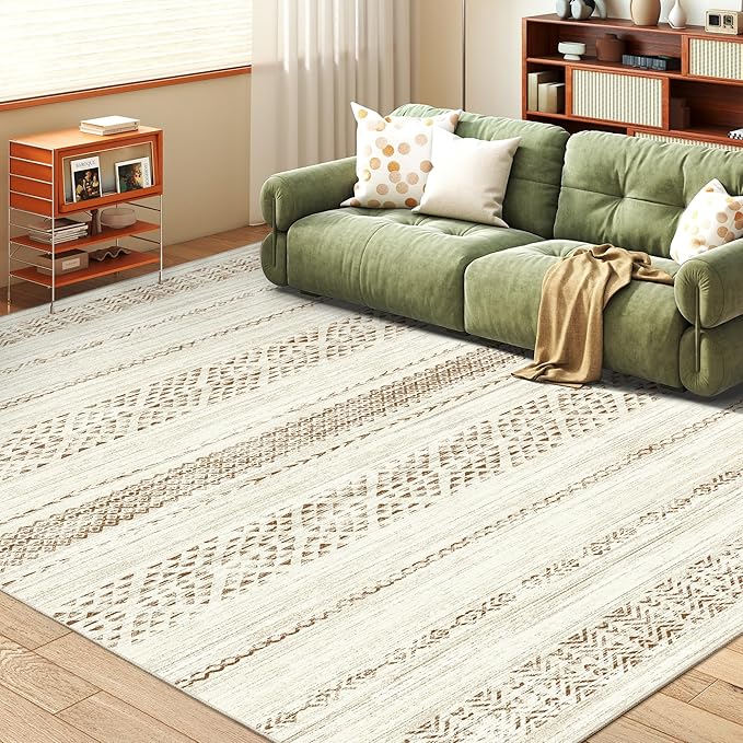 Miukiki 5x7 Area Rug for Living Room Moroccan Washable Rugs Non Slip Indoor Floor Carpet Foldable Large Soft Area Rug for Dining Room Bedroom with Low Pile(Brown,5'x7')