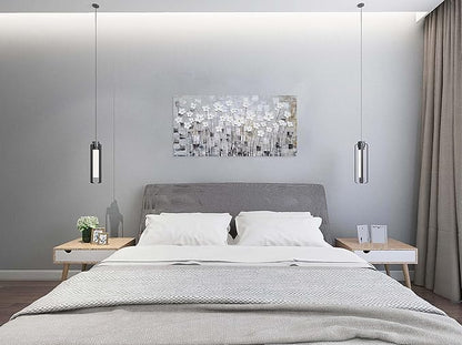 YHSKY ARTS Flower Picture Wall Decor with Heavy Textured Modern Grey and White 3D Paintings Contemporary Aesthetic Artwork for Living Room Bedroom Bathroom Decor