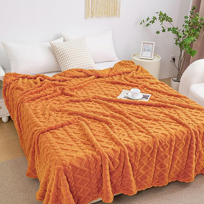 Aganear Blanket Queen Size - Cozy Boho Fall Decor Throw Blanket for Couch, Sofa, Bed, Office, Warm Decorative Present for Birthday, Christmas(90"x90", Burnt Orange)