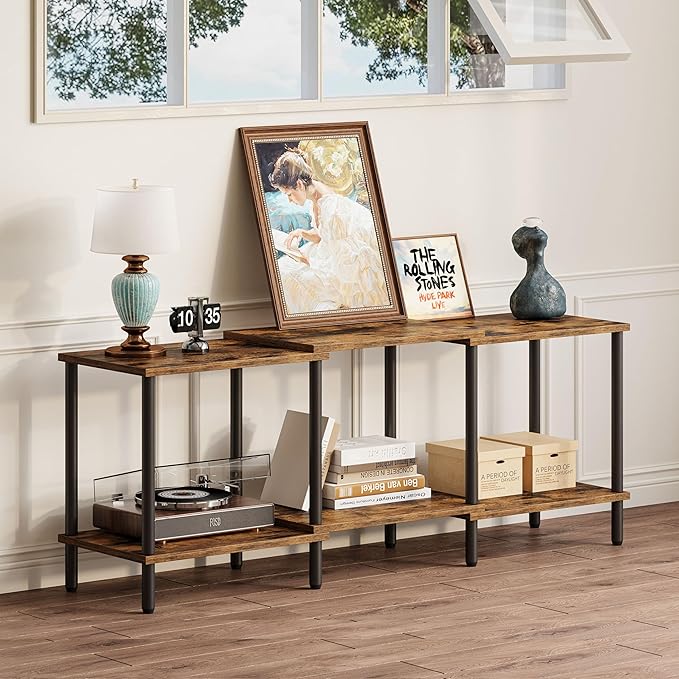 TV Stand, Entertainment Center, Industrial TV Media Console Table with Open Storage Shelves, 2 Tier TV Cabinet for Living Room, Bedroom LTS107RB