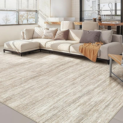 Nakagishi 9x12 Area Rugs Living Room: Washable Large Vintage Rug Neutral Non-Slip Soft Stain Resistant Indoor Carpet for Bedroom Nursery Dining Room Office Playroom - Brown-01