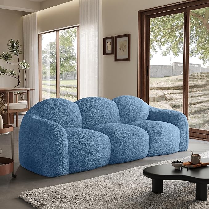 90" Modern Teddy Velvet Sofa Couch – One-Piece Memory Foam 3-Seater Sofa with Rounded Arms, Soft & Cozy Upholstery for Living Room