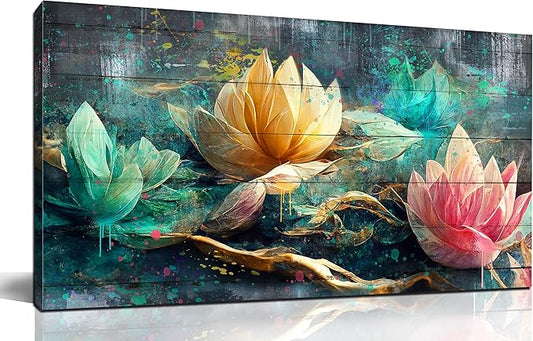 GUGIKA Floral Canvas Wall Art for Living Room Large Size, Bedroom Wall Decor Bed Above, Room Decor for Teen Girls, Flower Home Decorations Stretched and Framed Ready to Hang Painting Artwork 59"x29"