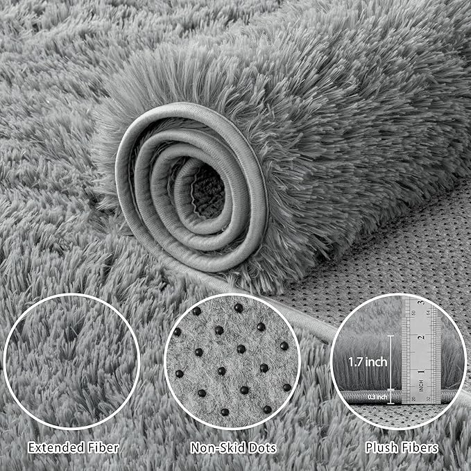 5x8 Area Rug for Living Room:Ultra Soft Fluffy Shag Light Grey Rugs,Large Fuzzy Plush Indoor Non Slip Carpet Washable Rug for Bedroom Kids Nursery Office Dorm Modern Decor(Light Grey 5'x8')