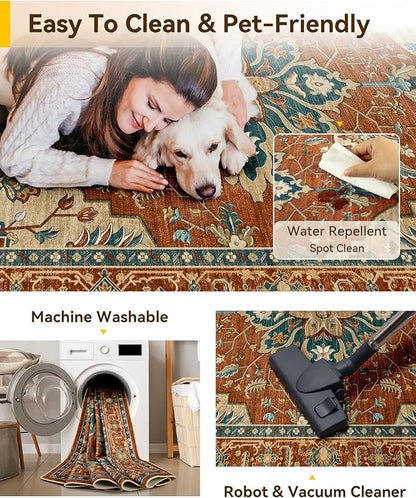 RELEANY Area Rugs 2'x6' Runner Rug Non Slip Washable for Kitchen Hallway Bedroom Beside Laundry Room Bathroom Rug, Floor Carpet, Red Orange Blue Brown