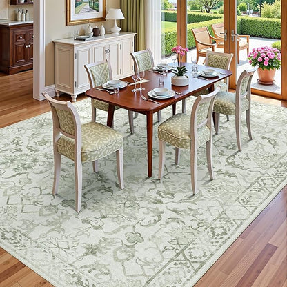 Deerly Sage Neutral Large Area Rug 9x12 for Living Room, Washable Rug for Dining Room Bedroom, Anti-Slip Low-Pile and Soft Accent Rug Farmhouse Office Home Decor Light Green