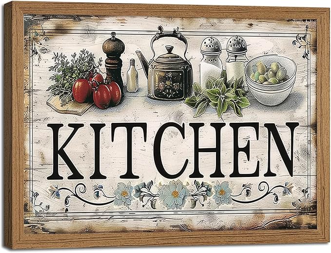Framed Vintage Kitchen Wall Art Kitchen Signs Painting Picture Decor Vegetable Food Poster Print Artwork for Restaurant Home Decoration