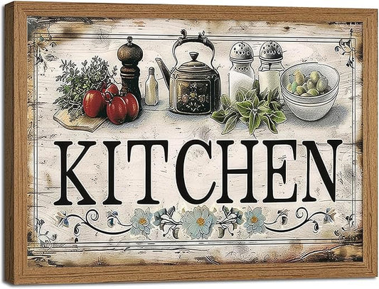 Framed Vintage Kitchen Wall Art Kitchen Signs Painting Picture Decor Vegetable Food Poster Print Artwork for Restaurant Home Decoration