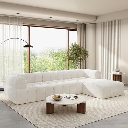 GDFStudio 122" Modern L-Shaped Sectional Sofa with Chaise Lounge,Skin-Friendly Fully Compressed Sponge Couch,High-Density Foam Cushions,Right Hand Facing,Lounge Seating for Living Room,Beige