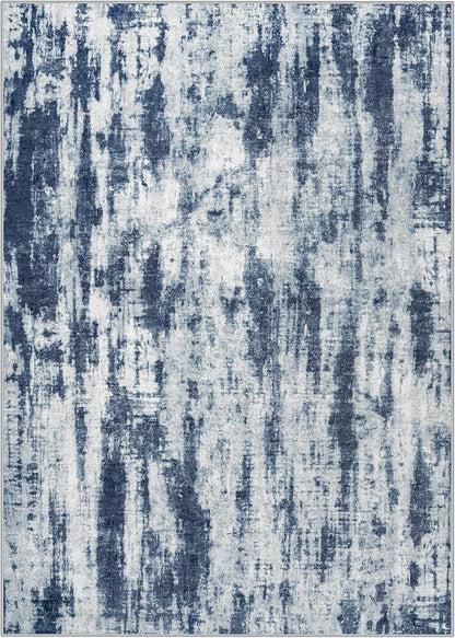 8x10 Area Rugs Washable Rug: Modern Abstract Living Room Rug Soft Anti-Skid Thin Carpet Indoor Floor Non-Shedding Carpets for Bedroom Dining Room Farmhouse Nursery Home Office Blue Grey