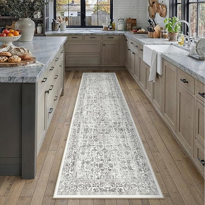 PureCozy Black Runner Rug 2'6"x10' Washable Carpet for Hallway Kitchen Vintage Distressed Non Slip Indoor Retro Floral Bedroom Accent Throw Long Rug Bathroom Office Laundry Dining Living Room