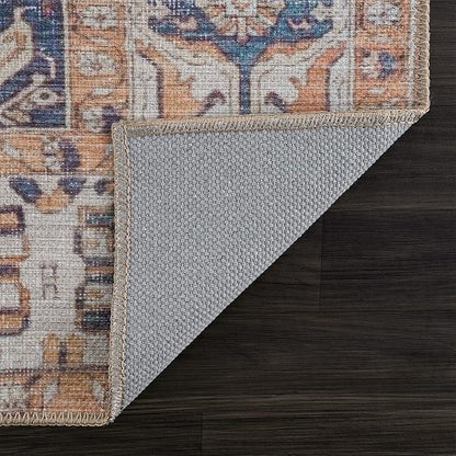 Bloom Rugs Washable 7 ft Runner - Orange/Blue/Beige Traditional Runner for Entryway, Hallway, Bathroom, and Kitchen - Exact Size: 2.5' x 7'