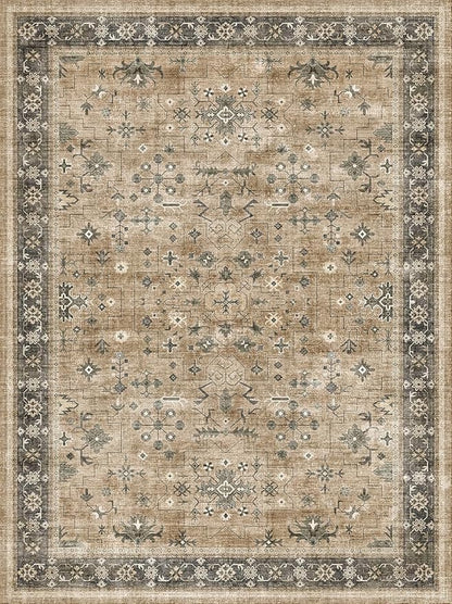 Warm Taupe Sage 9x12 Living Room Rug - Vintage Extra Large Area Rugs for Dining Room Under Table, Washable Low Pile Carpet for Bedroom Under the Bed, Non-Slip Stain & Fade Resistant