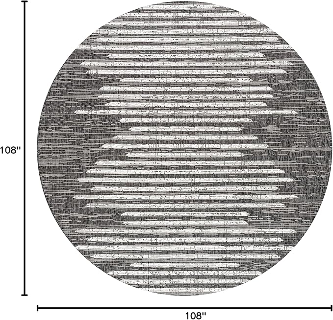 JONATHAN Y Stripe Geometric Indoor Outdoor Round Area Rug 9 Ft Black/Ivory, Zolak Berber for Backyard, Patio, Porch, Easy-Cleaning, High Traffic, Pet-Friendly, Non-Shedding (SMB124E-9R)
