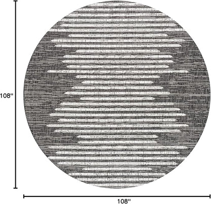 JONATHAN Y Stripe Geometric Indoor Outdoor Round Area Rug 9 Ft Black/Ivory, Zolak Berber for Backyard, Patio, Porch, Easy-Cleaning, High Traffic, Pet-Friendly, Non-Shedding (SMB124E-9R)