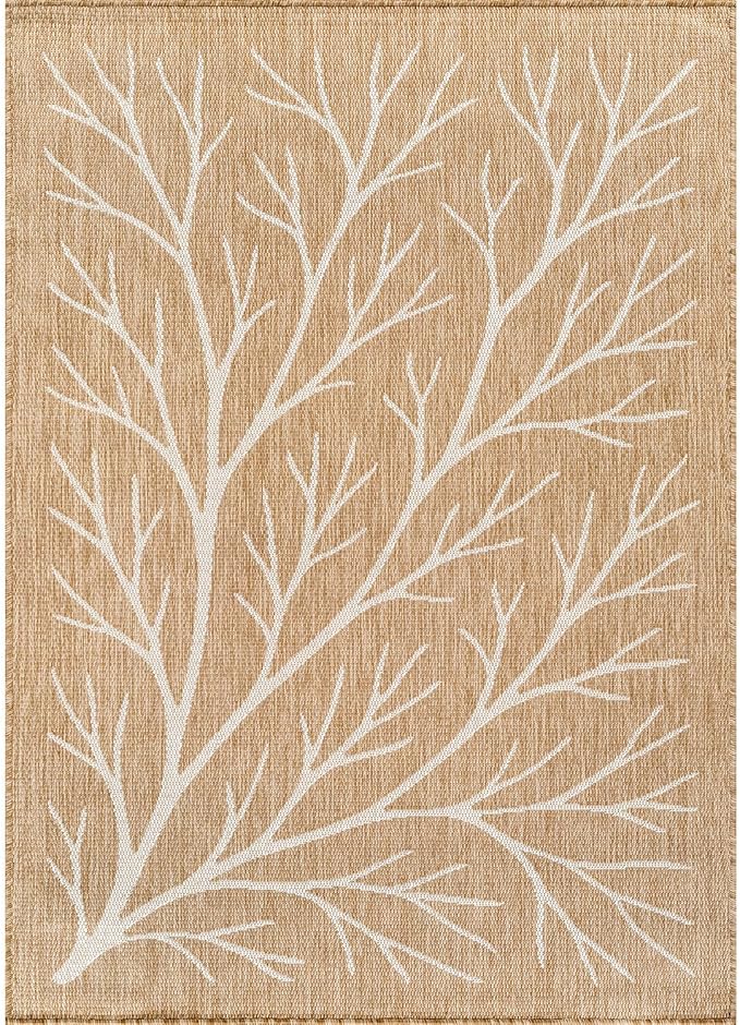 Washable Indoor Outdoor Rug 5x7 Modern Area Rugs Branch Pattern Non Shedding Waterproof Easy Clean Patio Deck Porch Living Room Bedroom Garden RV (5 X 7 Natural)
