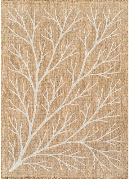 Washable Indoor Outdoor Rug 5x7 Modern Area Rugs Branch Pattern Non Shedding Waterproof Easy Clean Patio Deck Porch Living Room Bedroom Garden RV (5 X 7 Natural)