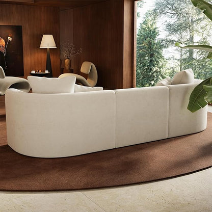 116" Modular Sectional Couches with Ottoman, Luxury Modern Curved Back Sofa, Minimalist Style Oversized 4 Seat Deep Comfy Convertible L Shape Boneless Couch for Living Room Studio Apartment, Beige