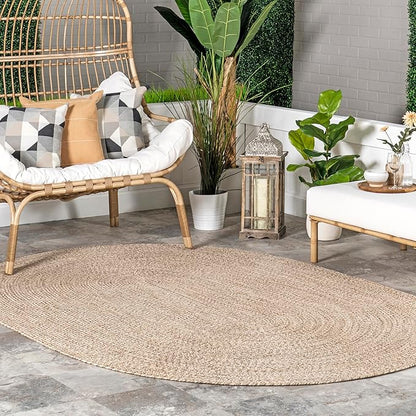 nuLOOM Oval 3' x 5' Solid Hand Braided Indoor/Outdoor Area Rug, Pet-Friendly, High Traffic, Weather Resistant, for Patio, Balcony, Bedroom, Living, Dining Room, Wynn Tan
