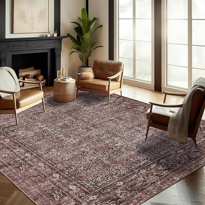 CHAMPLANT Washable Area Rug 10'x14' Boho Design Non-Shedding Easy Care Ideal for High Traffic Areas in Living Room Bedroom Office Coffee Table Kitchen Large Carpet