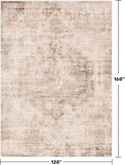 Hazo Haus Neutral Living Room Rug - 10x14 Farmhouse Beige Brown Large Area Rug for Dining Room, Bedroom, Low Pile Lightweight Washable