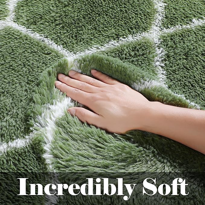 ONASAR Area Rugs for Bedroom Living Room, 4x6 Fluffy Olive Green and White Throw Rug, Soft Plush Fuzzy Shaggy Geometric Floor Carpet for Nursery Kids Girls Boys Teen Dorm Home Decor Aesthetic