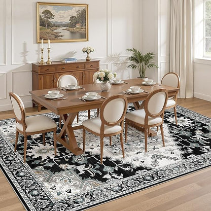 8x10 Washable Area Rugs for Living Room: Non Slip Vintage Black Rug, Large Soft Stain Resistant Indoor Floor Carpets for Bedroom Dining Room Nursery Home Office Kid & Pet Friendly
