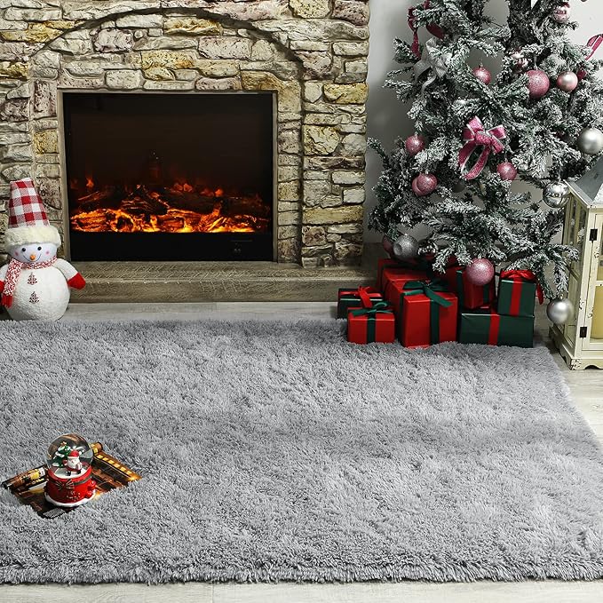 Andecor Soft Fluffy Bedroom Rugs, 4 x 6 Feet Indoor Shaggy Plush Area Rug for Boys Girls Kids Baby College Dorm Living Room Home Decor Floor Carpet, Grey