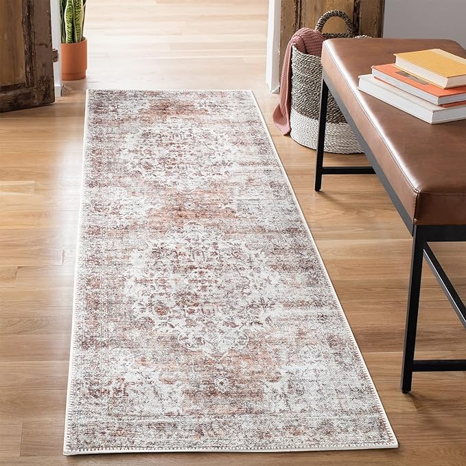 Bloom Rugs Washable Non-Slip 12 ft Runner - Ivory/Blush Traditional Runner for Entryway, Hallway, Bathroom, and Kitchen - Exact Size: 2.5' x 12'