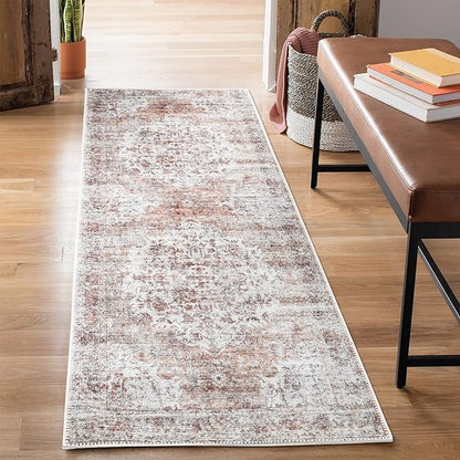 Bloom Rugs Washable Non-Slip 12 ft Runner - Ivory/Blush Traditional Runner for Entryway, Hallway, Bathroom, and Kitchen - Exact Size: 2.5' x 12'
