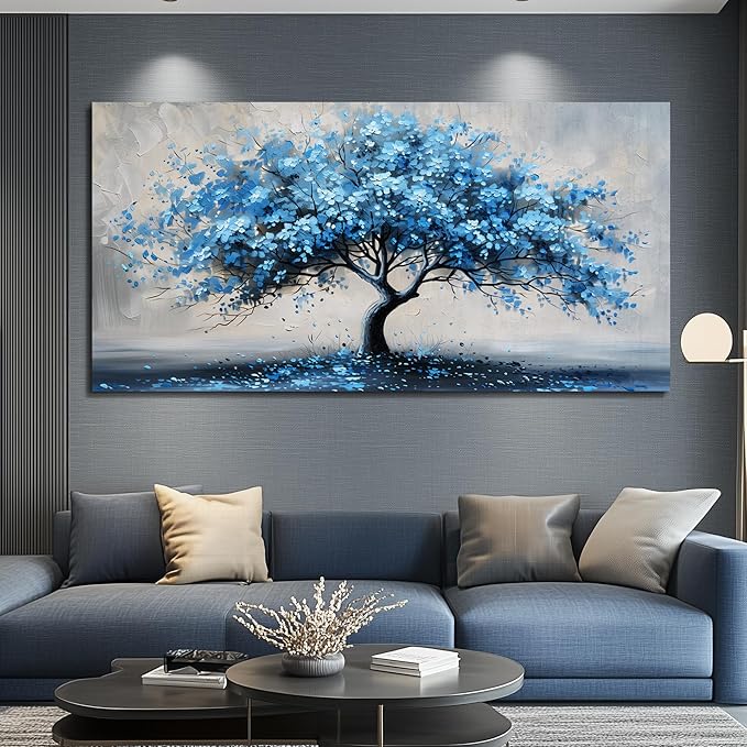 KELIYUAN Large Wall Art For Living Room Canvas Wall Decor For Office Bedroom Room Decorations Abstract Paintings Blue Tree Pictures Artwork Ready To Hang Guesthouse Mural Aesthetic Decor 30x60 In