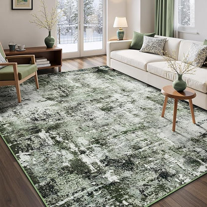 Rugflix 5x7 Area Rugs for Living Room, Washable Large Rug Stain-Resistant Low Pile, Modern Dark Carpet for Dining Room Home Office Kid Room Nursery Bedroom, Dark Green