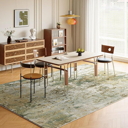 Green Washable Rug 6x9 Area Rugs for Living Room Bedroom Carpet, Indoor Vintage Abstract Boho Large Rug Non Slip Faux Wool Rugs for Dorm, Dining Room Table, Nursery, Kids Playroom, Sage Green
