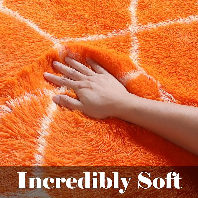 ONASAR Area Rugs for Bedroom Living Room, 4x6 Fluffy Orange and White Throw Rug, Geometric Soft Shaggy Fuzzy Plush Indoor Floor Carpet for Kids Teen Nursery Dorm Office Home Decor Aesthetic