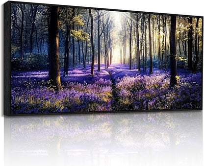 crmotu Extra Purple Landscap Wall Art, Lavender Flower Field Canvas Art Prints, Modern Nature Forest Scenery Framed Artwork for Living Room Bedroom Office Meeting Room, 32"x71"