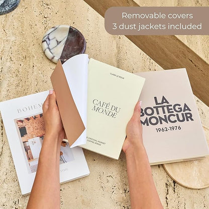 Moncur Home Faux Books for Decoration Coffee Table Books set of 3 Decorative Books Neutral Room Decor Aesthetic Shelf Decor Beige White Earth Tones Real Blank Pages Removable Covers Home Décor Accents