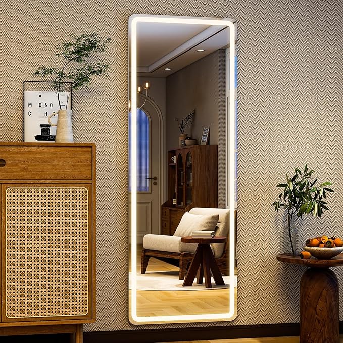 Full Length Mirror with LED Lights, LED Mirrors Full Length Floor Mirror Full Body Mirror for Bedroom Wall Mounted Free Standing (Rectangle, 68" L×26" W)