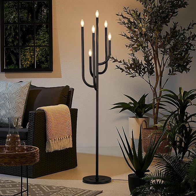 Wellmet Black Floor Lamp for Living Room, Modern Floor Lamps for Bedroom, 63.3Inch Tall Unique Metal Floor Lamp for Corner Decorative