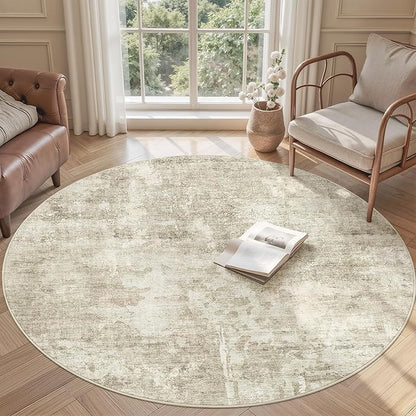 Soalmost 5x5 Beige Gray Round Rug 5ft Living Room Circle Rug Vintage Round Area Rug Non Slip Indoor Carpet for Entryway Dining Room Bedroom