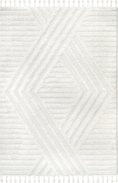 Nuloom Risette Ivory, 5'3" x 7'6", Geometric, Soft and Textured, High Traffic, Stain Resistant, Easy Clean, Durable Area Rug for Bedroom, Living Room, Dining Space, Den, Foyer, Entryway