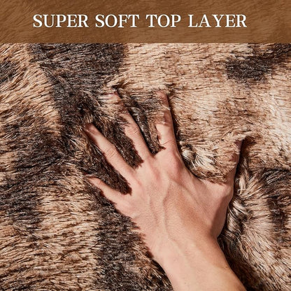 KNZE 8' x 10' Brown Modern Shag Area Rug, Luxuriously Plush, High Pile, Fluffy, Washable, Non Slip, Fade Resistant, Rectangular, Indoor, Bedroom, Living Room, Playroom, Dorm Room