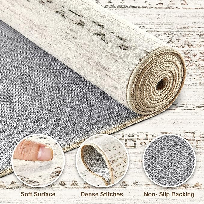 Nakagishi Area Rug Living Room Rugs: 7X9 Machine Washable Boho Large Neutral Farmhouse Stain Resistant Moroccan Indoor Floor Carpet for Bedroom Nursery Dorm Dining Room Home-Multi Color