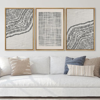 SIGNLEADER Framed Canvas Print Wall Art Set Minimalist Black and White Geometric Abstract Pattern and Line Illustrations Boho Decorative for Living Room, Bedroom, Office - 24"x36"x3 NATURAL