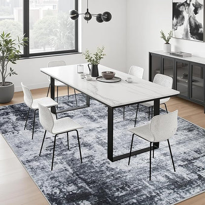 4x6 Area Rug Living Room Rug: Washable Modern Abstract Soft Thin Rug Indoor Floor No Slip Stain Resistant Carpet for Bedroom Dining Room Farmhouse Nursery Home Office - Dark-Black