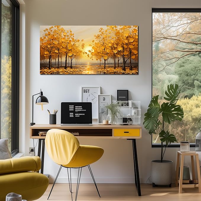 TYTAUPT Tree Wall Art For Living Room Yellow Wall Decor For Bedroom Home Office Dining Room Decor 20 x 40 Inch