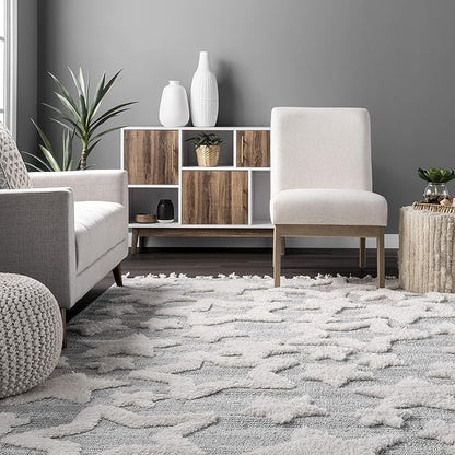 Nuloom Raven Light Grey/Ivory, 4' x 6', Modern Stars, High Low, Shag, Tassel, Soft and Plush, High Traffic, Stain Resistant, Easy Clean, Durable Area Rug for Bedroom, Living Room, Dining, Den, Foyer