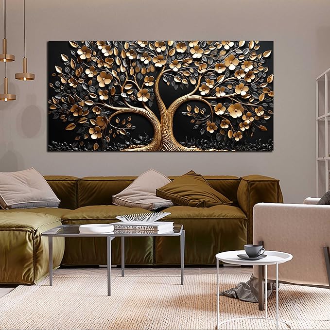 Tree of Life Canvas Wall Art for Living Room,Gold Canvas Wall Art for Bedroom,Tree Pictures Wall Decor 29 x 59 Inch