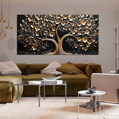 Tree of Life Canvas Wall Art for Living Room,Gold Canvas Wall Art for Bedroom,Tree Pictures Wall Decor 29 x 59 Inch