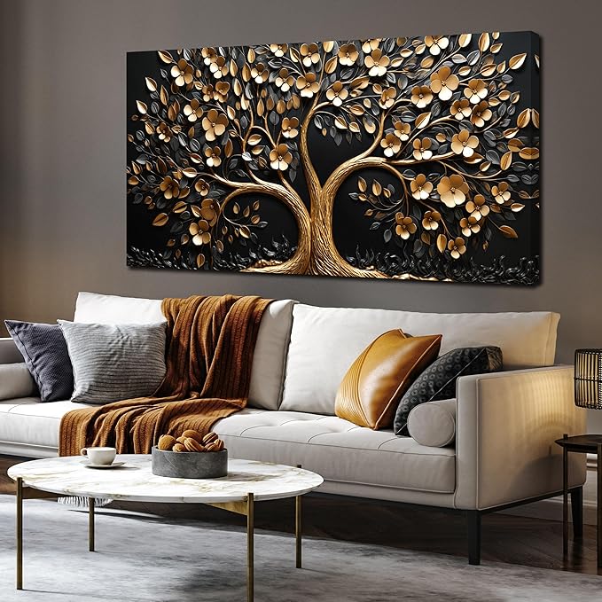 Tree of Life Canvas Wall Art for Living Room,Gold Canvas Wall Art for Bedroom,Tree Pictures Wall Decor 29 x 59 Inch