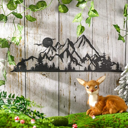 Demissle Metal Mountain Wall Art Blue Ridge Mountain Wall Decor Nature Forest Tree Sticker 15.7 x 5.3 Inch Summit Rustic Sign Scene Art Decor for Home Living Room Bedroom Indoor Outdoor(Black)